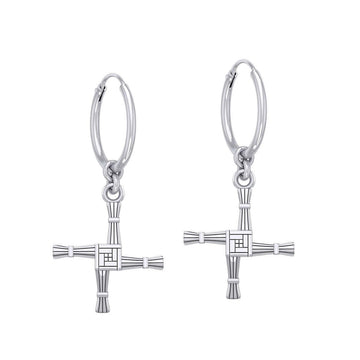 Small Brigids Cross Silver Hoop Earrings TER2106 - Jewelry